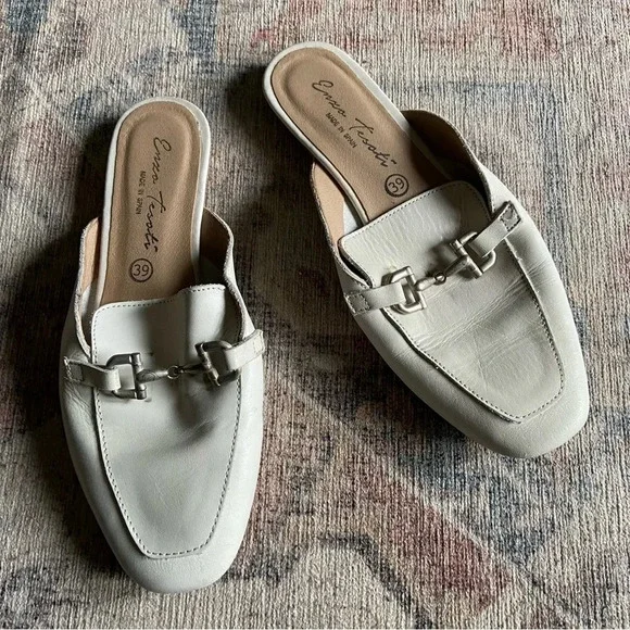 Ivory Leather Mule Loafer Slides Enzo Testoni Size 8 39 Quiet Luxury Preppy - Picture 8 of 13